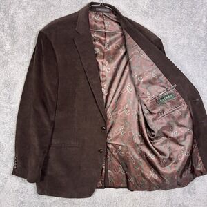 Lauren Ralph Lauren Blazer Mens 46L Corduroy Sport Jacket Brown Paisley Lined